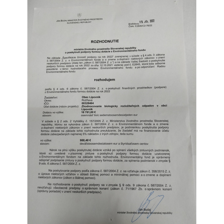 Rozhodnutie ministra životného prostredia SR